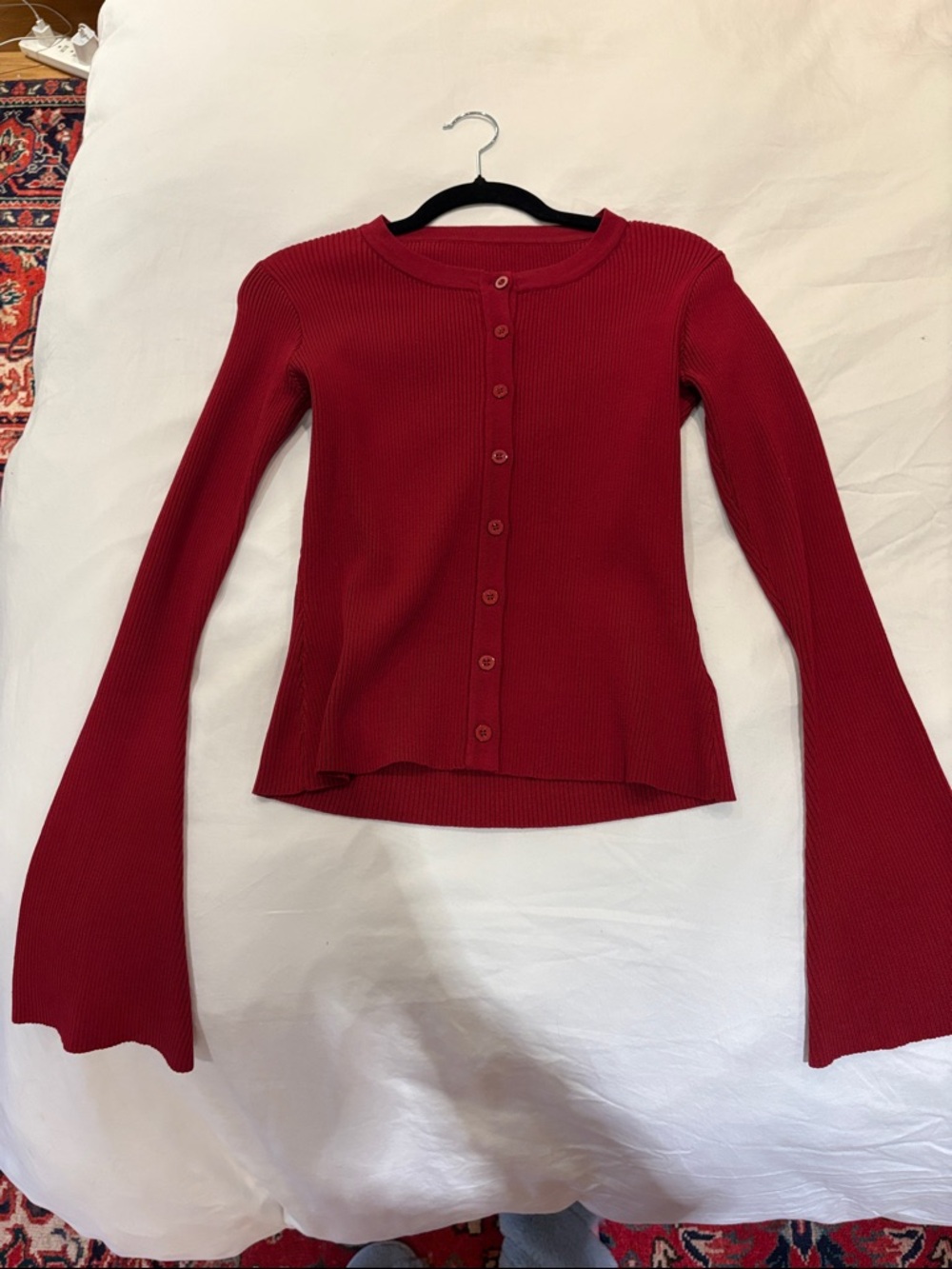 Red Ribbed Button down cardigan - Picture 8 of 10
